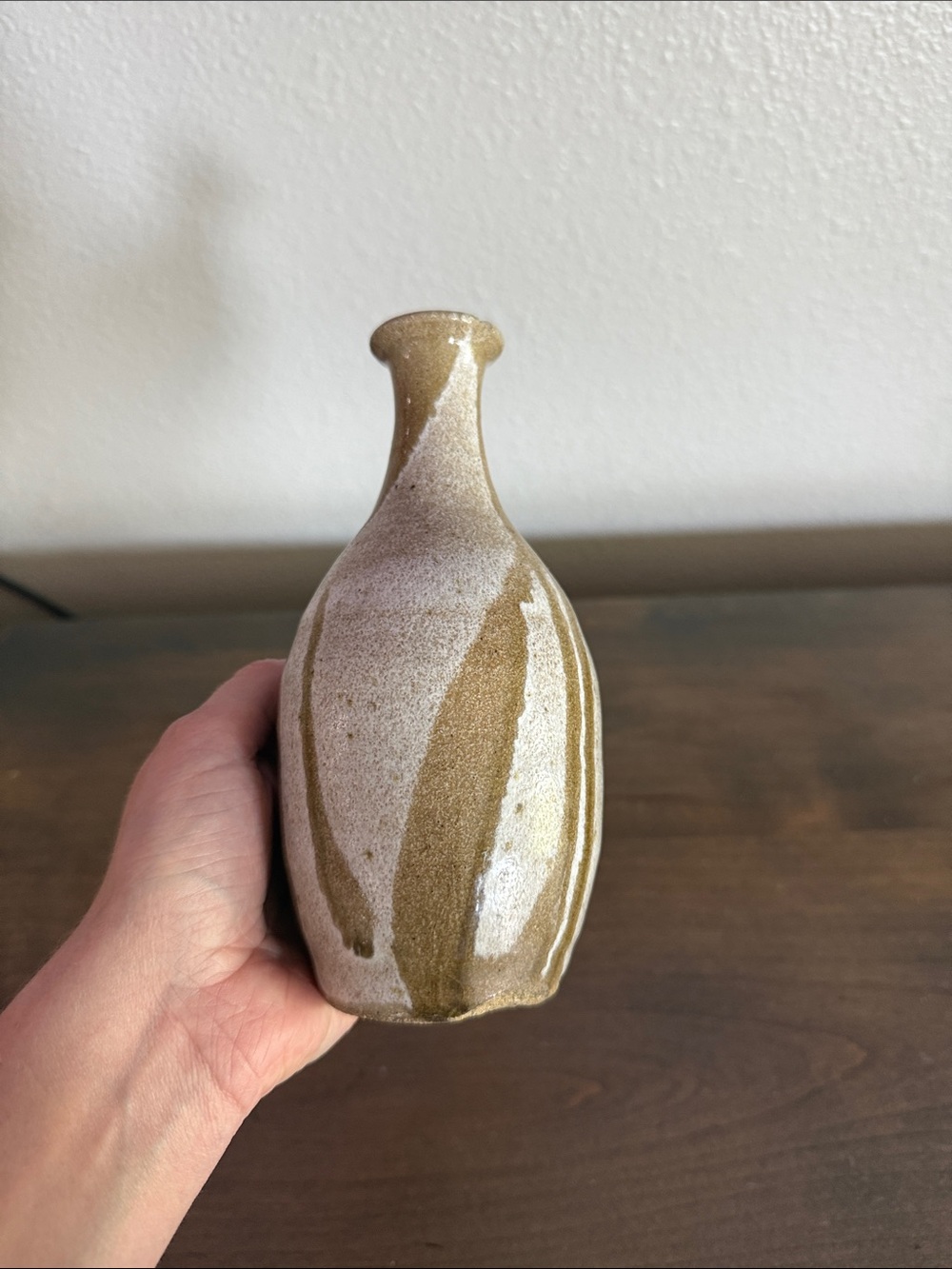 Handcrafted Ceramic Bud Vase in Earthy Tan and Cream